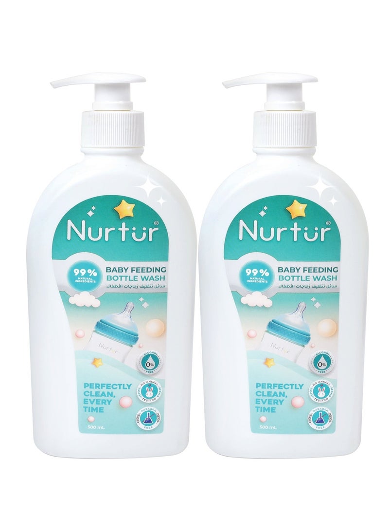 Nurtur Baby Bottle Liquid Cleanser 1000ml (2 x 500ml) Kills 99% Bacteria, Alcohol-Free, Paraben-Free, Multipurpose Liquid Cleanser Wash Safe for Bottles, Breast Pumps, Toys & Feeding Essentials - Image 1